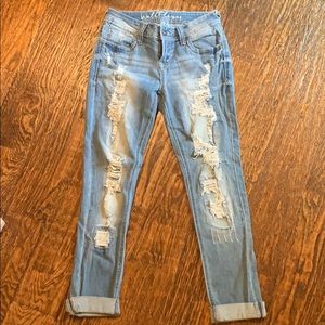 Light wash distressed boyfriend jeans